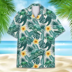 Tropical Turtle Hawaiian Shirts for Unisex Sea Turtle Aloha Summer Beach Shirt Button Down Short Sleeve