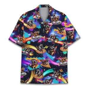 Galaxy Raccoon Hawaiian Shirt Unisex Wo Raccoon Shirt Raccoon Button Up Holiday Summer Beach Short Sleeve Button Down