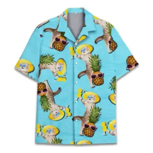 Pineapple Cat Hawaiian Shirt For Unisex Funny Cat Button Down Shirt Holiday Summer Beach s Casual Shirt