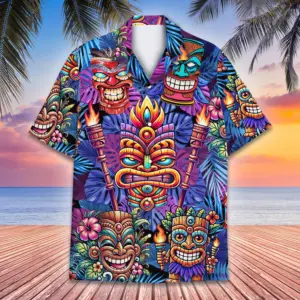 Tropical Tiki Hawaiian Shirt Unisex Tiki Shirt Summer Beach Aloha Short Sleeve Tiki Shirt