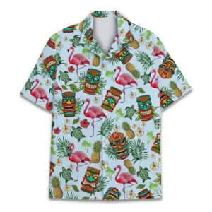 Tropical Tiki Hawaiian Shirt Unisex Flamingo Summer Beach Aloha Short Sleeve Tiki Shirt