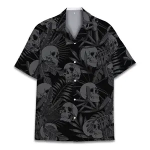 Skull Hawaiian Shirts for Unisex Black Skull Hawaiian Shirt Aloha Summer Beach Shirt Short Sleeve Button Down