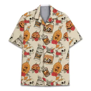 Halloween Hawaiian Shirts For Unisex Tiki Shirts Skull Shirt Casual Hawaiian Short Sleeve Button Down