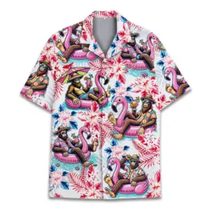 Tropical Bigfoot Hawaiian Shirt For Unisex Bigfoot Flamingo Hawaiian Shirt Summer Beach Aloha Short Sleeve Button Down Sasquatch Shirt