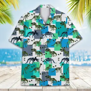 Dinosaur Hawaiian Shirt For Unisex T-rex Bones Button Down Shirt Summer Beach Holiday s Casual Shirt Short Sleeve Hawaiian