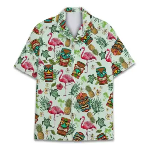 Tropical Tiki Hawaiian Shirt Unisex Flamingo And Tiki Shirt Summer Beach Aloha