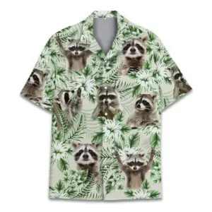 Tropical Raccoon Hawaiian Shirt Unisex Wo Raccoon Shirt Raccoon Button Up Holiday Summer Beach Short Sleeve Button Down