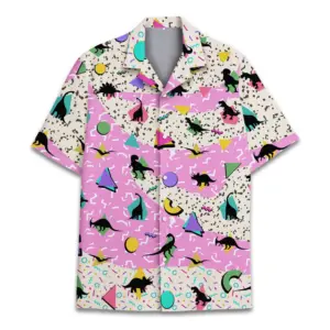 Vintage Dinosaur Hawaiian Shirt For Unisex Retro Dinosaur Button Down Shirt Summer Beach Holiday s Shirt Retro 80s 90s Shirt